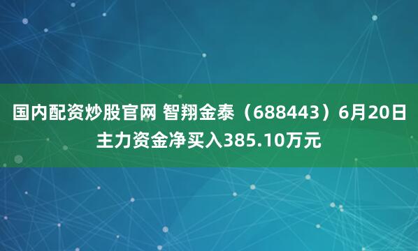 国内配资炒股官网 智翔金泰（688443）6月20日主力资金净买入385.10万元
